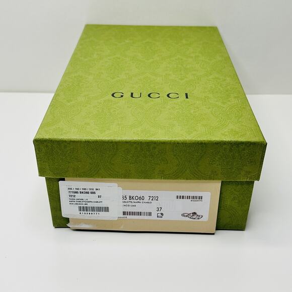 Gucci Marmont Chevron Double G 37/ US 7 Thong Sandals Lime Yellow Leather NIB - Picture 13 of 13
